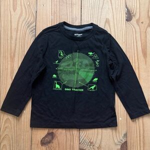 Old Navy Black Long-Sleeve Tee with Neon Green Dino Tracker Graphic